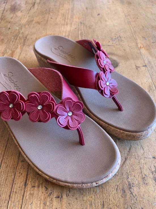 Skechers Women's Red Arch Fit Floral Slip On Sandals - Picture 10 of 16